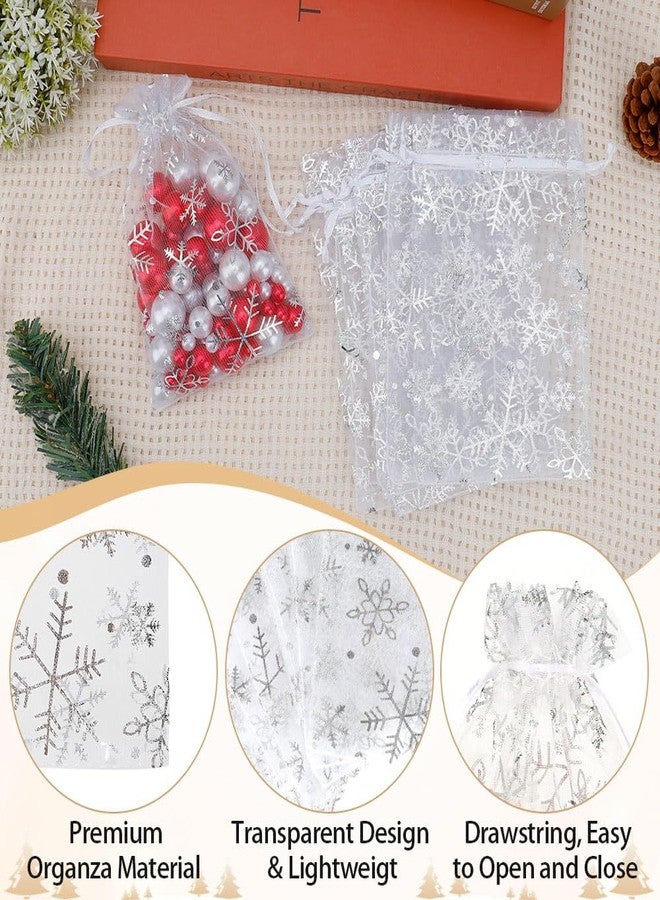 Linsuminn Snowflake Organza Gift Bags, Christmas Organza Bags 4"x6", 60 PCS Silver Snowflake Mesh Bag Drawstring Party Favor Bag, Small Mesh Gift Pouch Jewelry Mini Candy Pouch for Christmas Winter Party Supply - Image 4